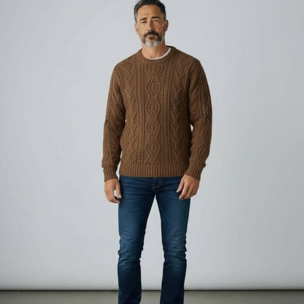 Aran Crafts Ireland Merino Wool Cableknit Fisherman Sweater Men's Sz M Brown